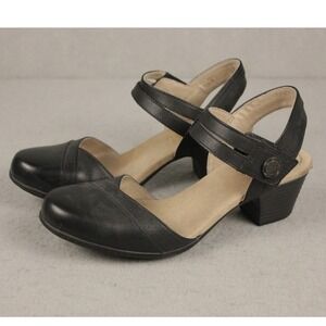 Clarks Collection Womens Black Leather Ankle Strap Block Heel Pumps Size 8M‎